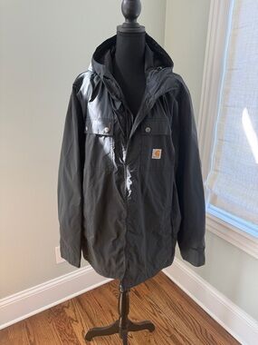 Carhartt Black Hooded Rain Jacket with Logo Patch